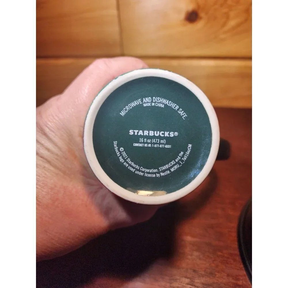 STARBUCKS 2021 Holiday Brush Strokes 16oz Tall Ceramic Coffee Mug Red/Green